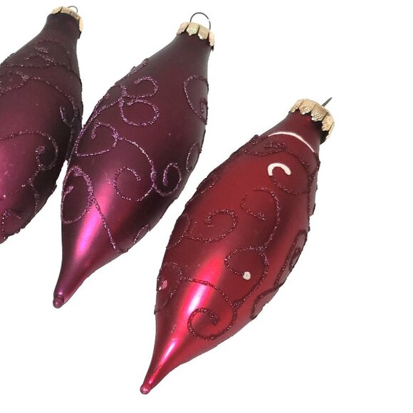 Rauch Teardrop Christmas Ornaments Lot of 4 Glass Glitter Burgundy Red - Picture 3 of 3